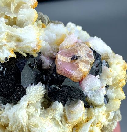 Pink Apatite Crystals with Tantalite, Schorl and Albite, Rare Specimen, Apatite Crystal, Mineral Specimen from Skardu Pakistan, 626 g