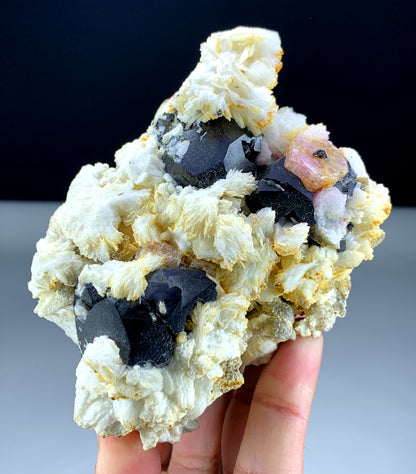 Pink Apatite Crystals with Tantalite, Schorl and Albite, Rare Specimen, Apatite Crystal, Mineral Specimen from Skardu Pakistan, 626 g