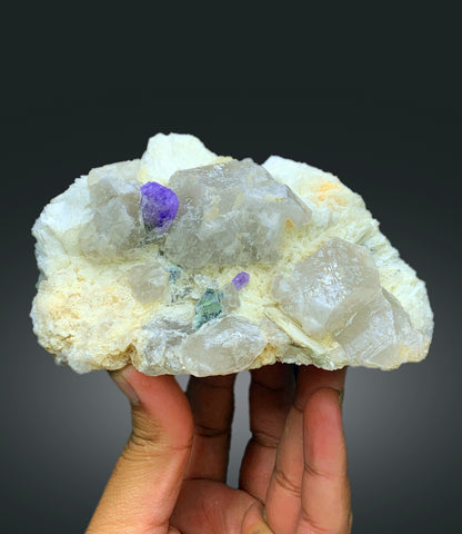 Natural Purple Color Apatite Crystals with Quartz and Albite, Apatite Specimen, Raw Mineral, Apatite from Afghanistan - 773 gram