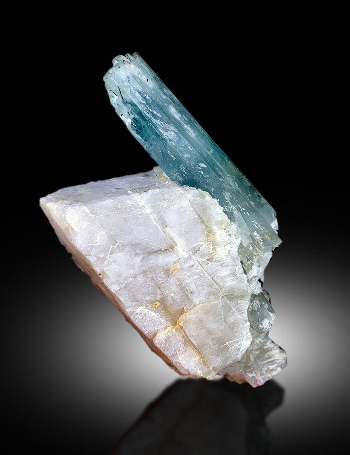 Natural Sky Blue Color Aquamarine Crystal on Feldspar, Aquamarine Specimen from Shigar valley Skardu Pakistan - 298 gram