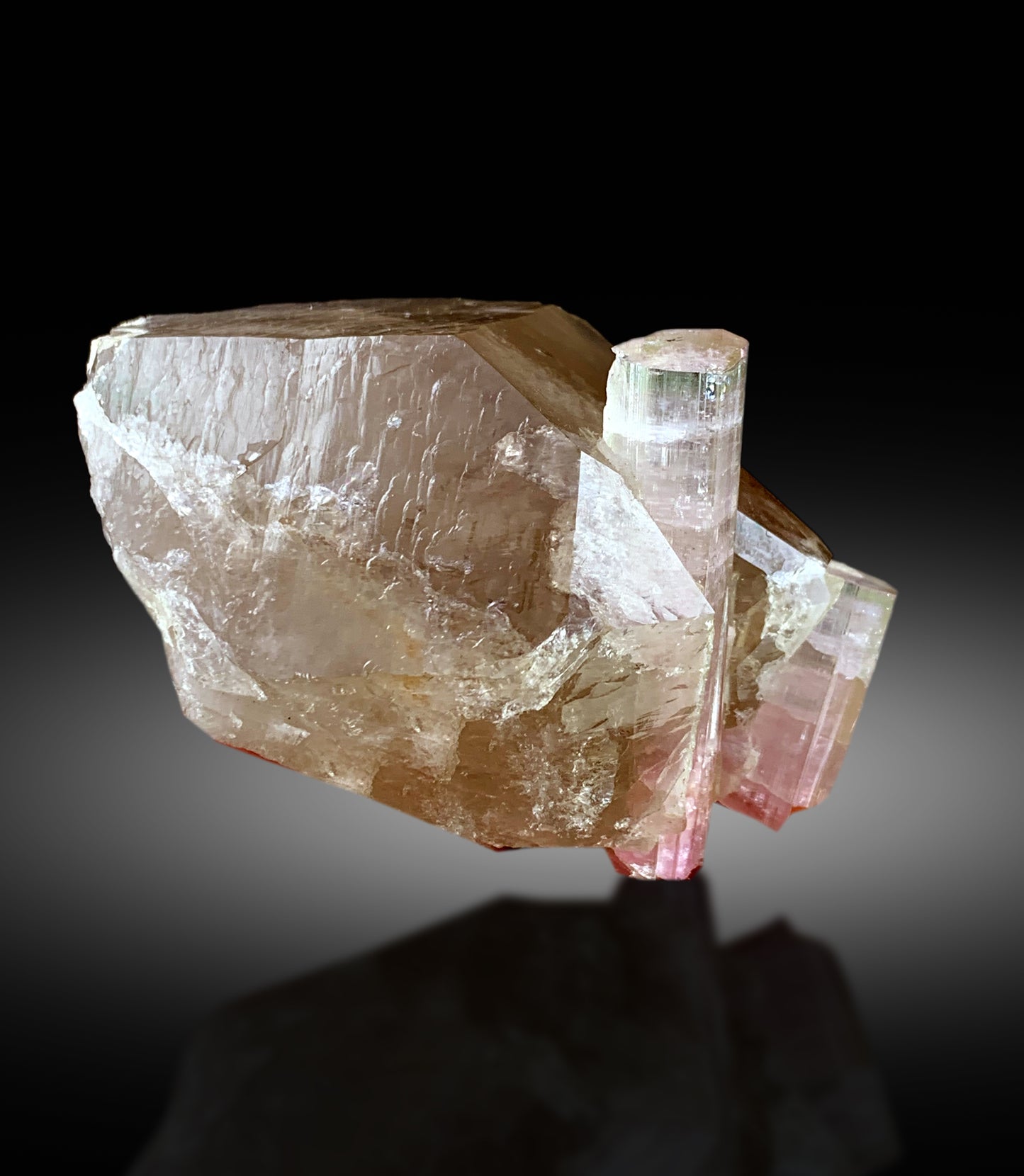 Natural Watermelon Tourmaline Crystals on Smoky Quartz, Tourmaline Specimen, Raw Mineral, Tourmaline from Paproke Afghanistan - 135 gram