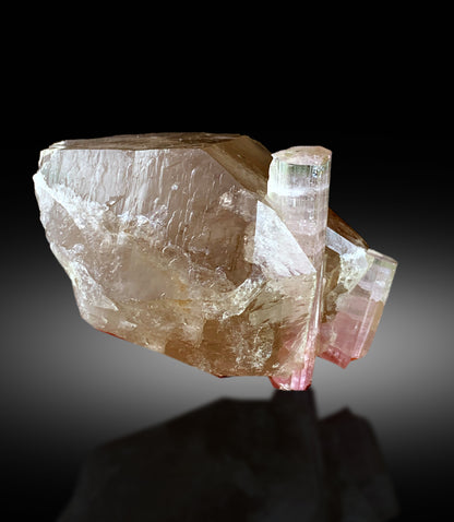 Natural Watermelon Tourmaline Crystals on Smoky Quartz, Tourmaline Specimen, Raw Mineral, Tourmaline from Paproke Afghanistan - 135 gram