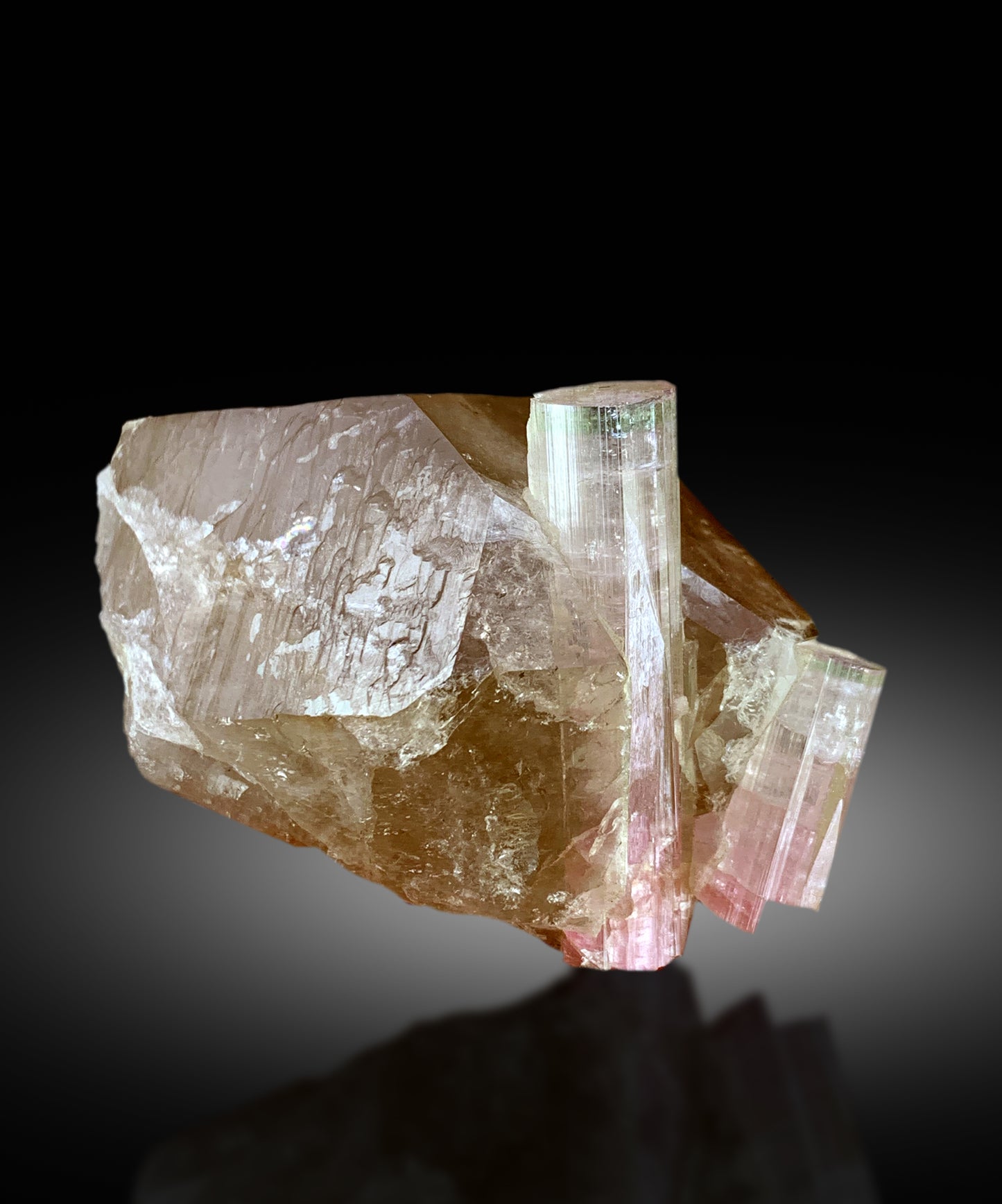 Natural Watermelon Tourmaline Crystals on Smoky Quartz, Tourmaline Specimen, Raw Mineral, Tourmaline from Paproke Afghanistan - 135 gram