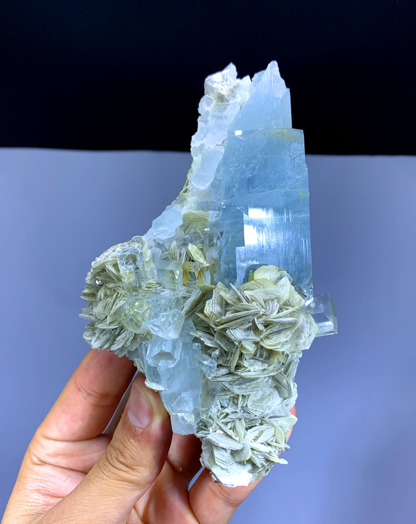 Sky Blue Aquamarine Cluster with Mica from Nagar valley District Skardu Pakistan - 388 gram