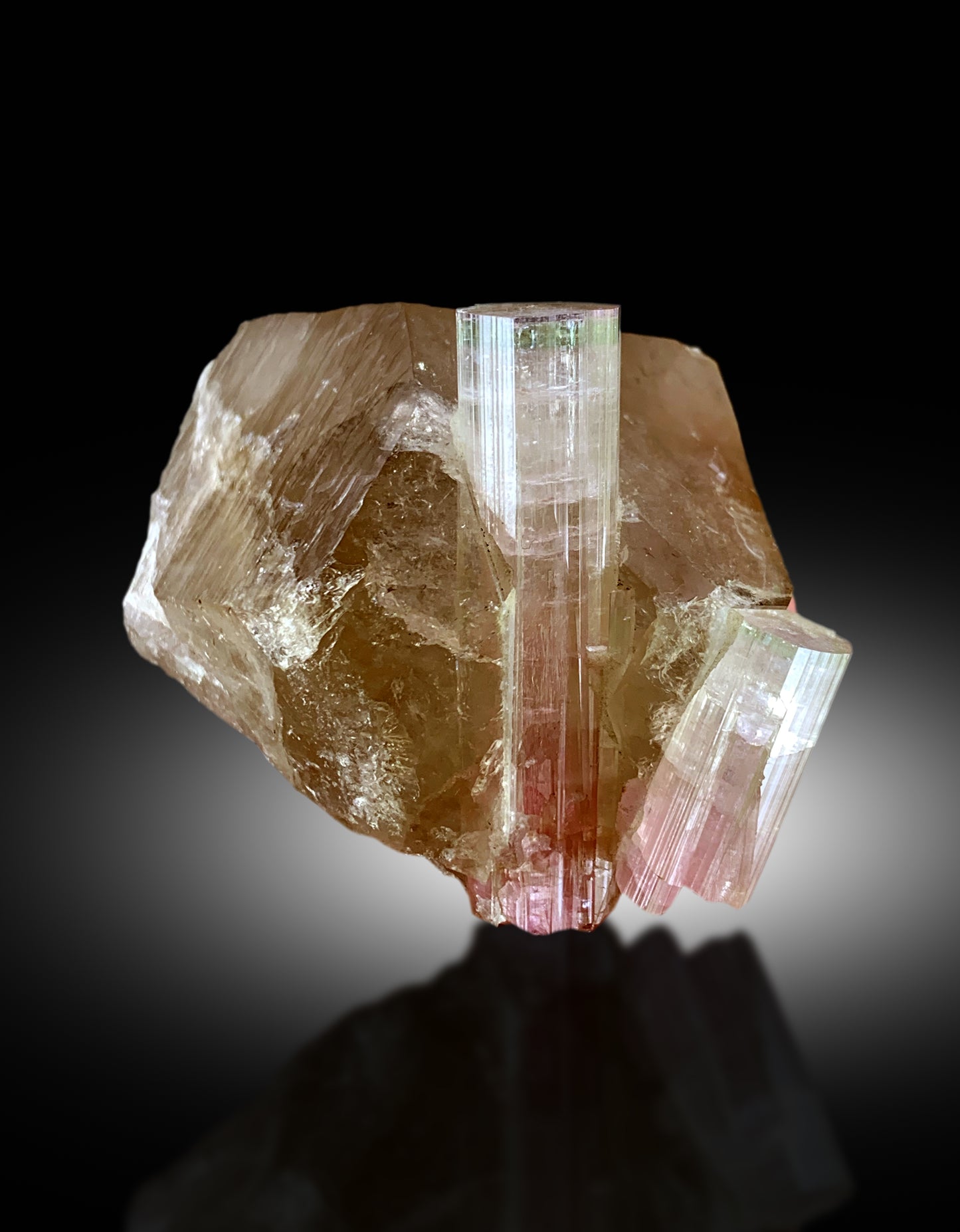 Natural Watermelon Tourmaline Crystals on Smoky Quartz, Tourmaline Specimen, Raw Mineral, Tourmaline from Paproke Afghanistan - 135 gram