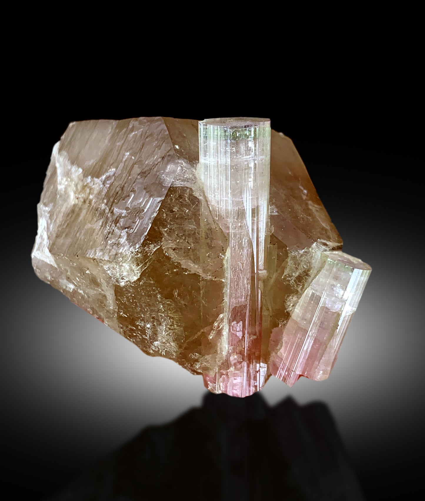 Natural Watermelon Tourmaline Crystals on Smoky Quartz, Tourmaline Specimen, Raw Mineral, Tourmaline from Paproke Afghanistan - 135 gram