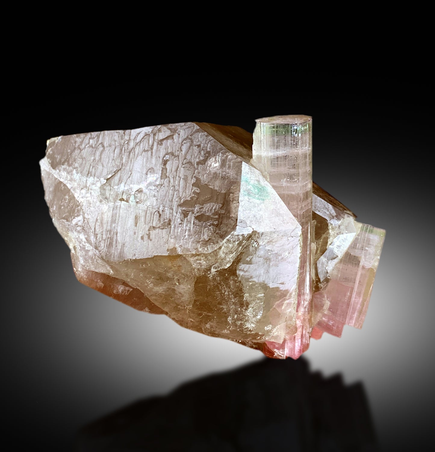 Natural Watermelon Tourmaline Crystals on Smoky Quartz, Tourmaline Specimen, Raw Mineral, Tourmaline from Paproke Afghanistan - 135 gram