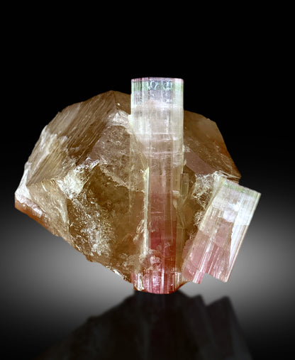 Natural Watermelon Tourmaline Crystals on Smoky Quartz, Tourmaline Specimen, Raw Mineral, Tourmaline from Paproke Afghanistan - 135 gram