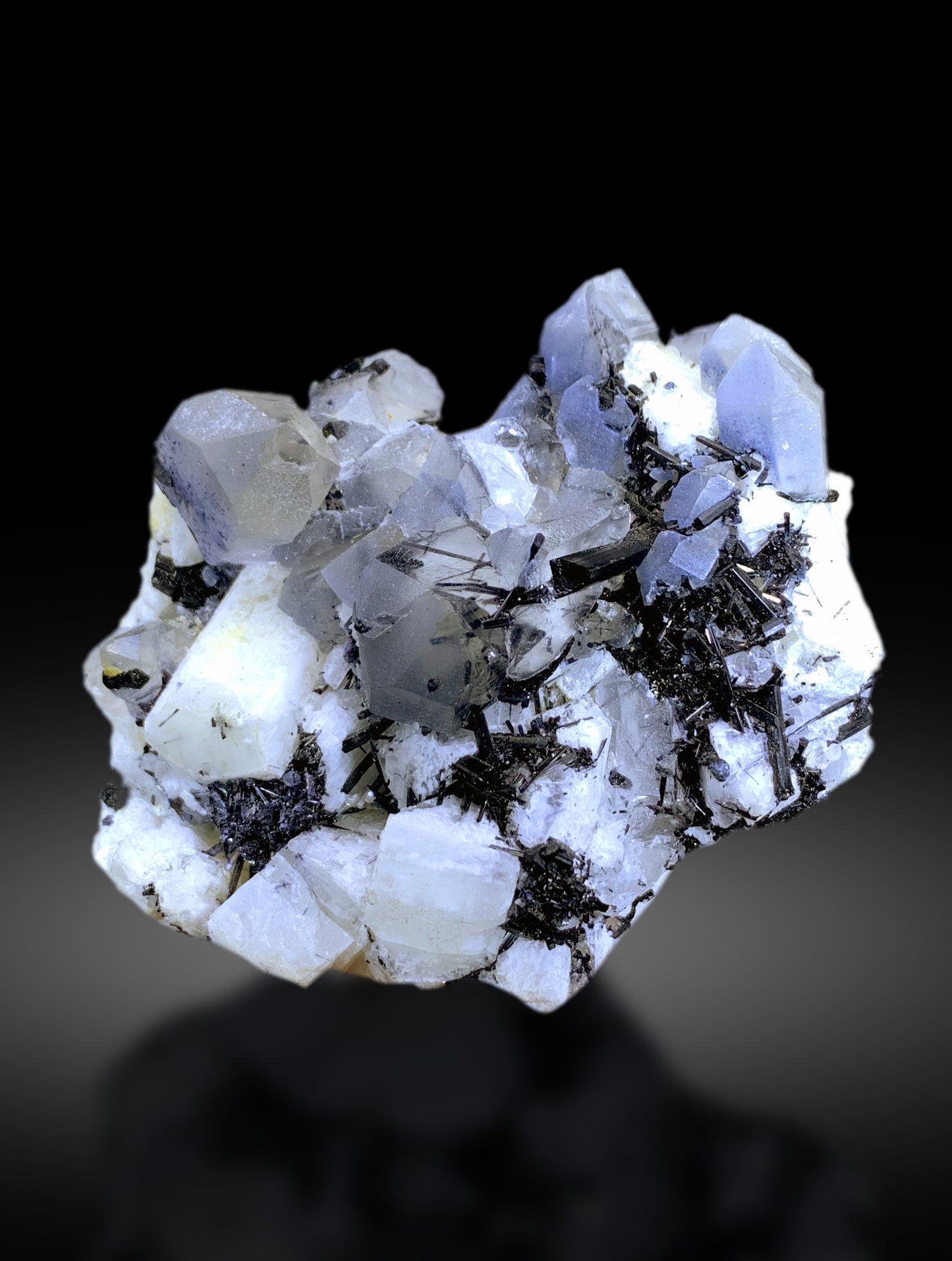 Indicolite Blue Quartz with Black Tourmalines on Feldspar from Skardu Pakistan - 229 gram