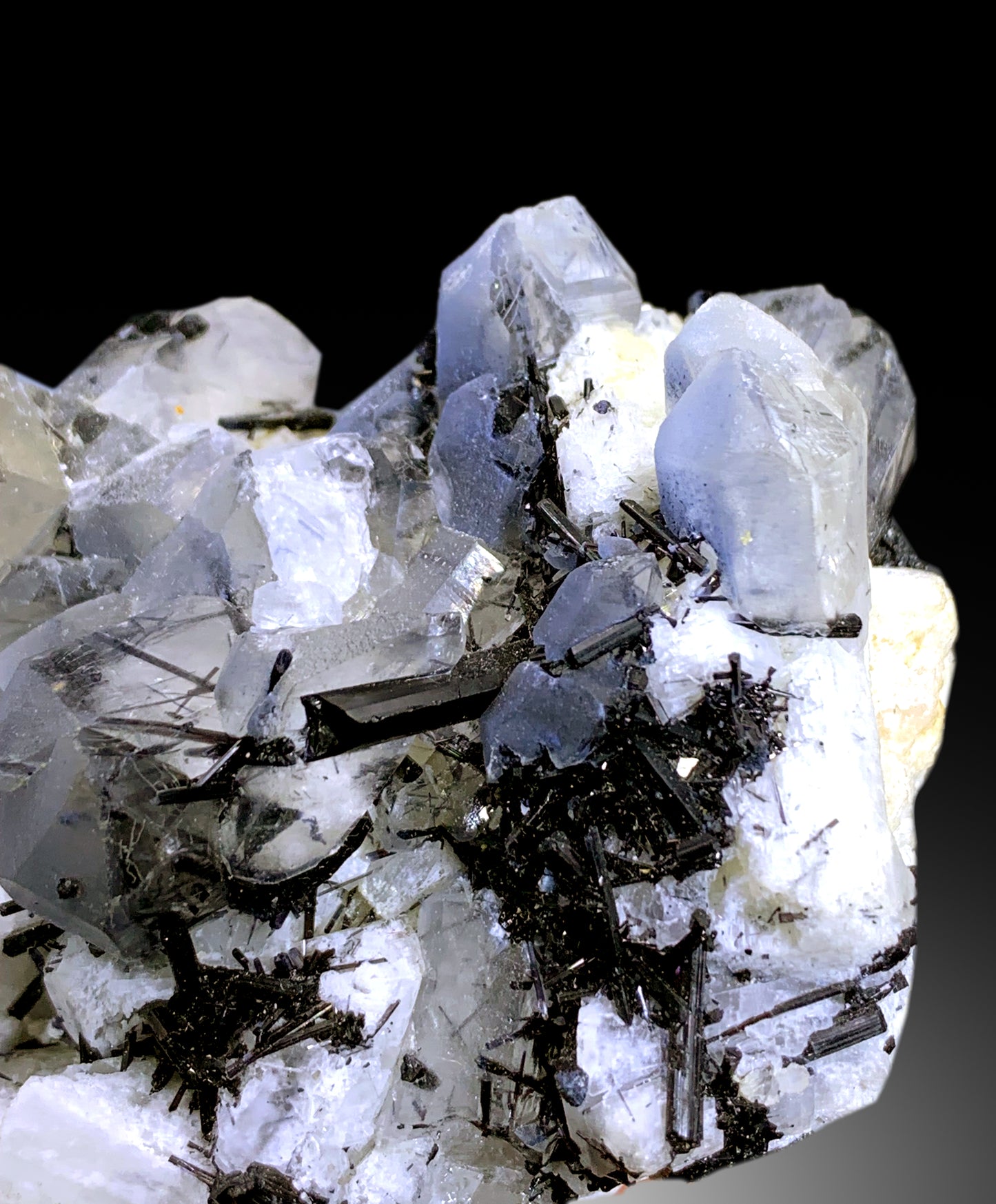 Indicolite Blue Quartz with Black Tourmalines on Feldspar from Skardu Pakistan - 229 gram