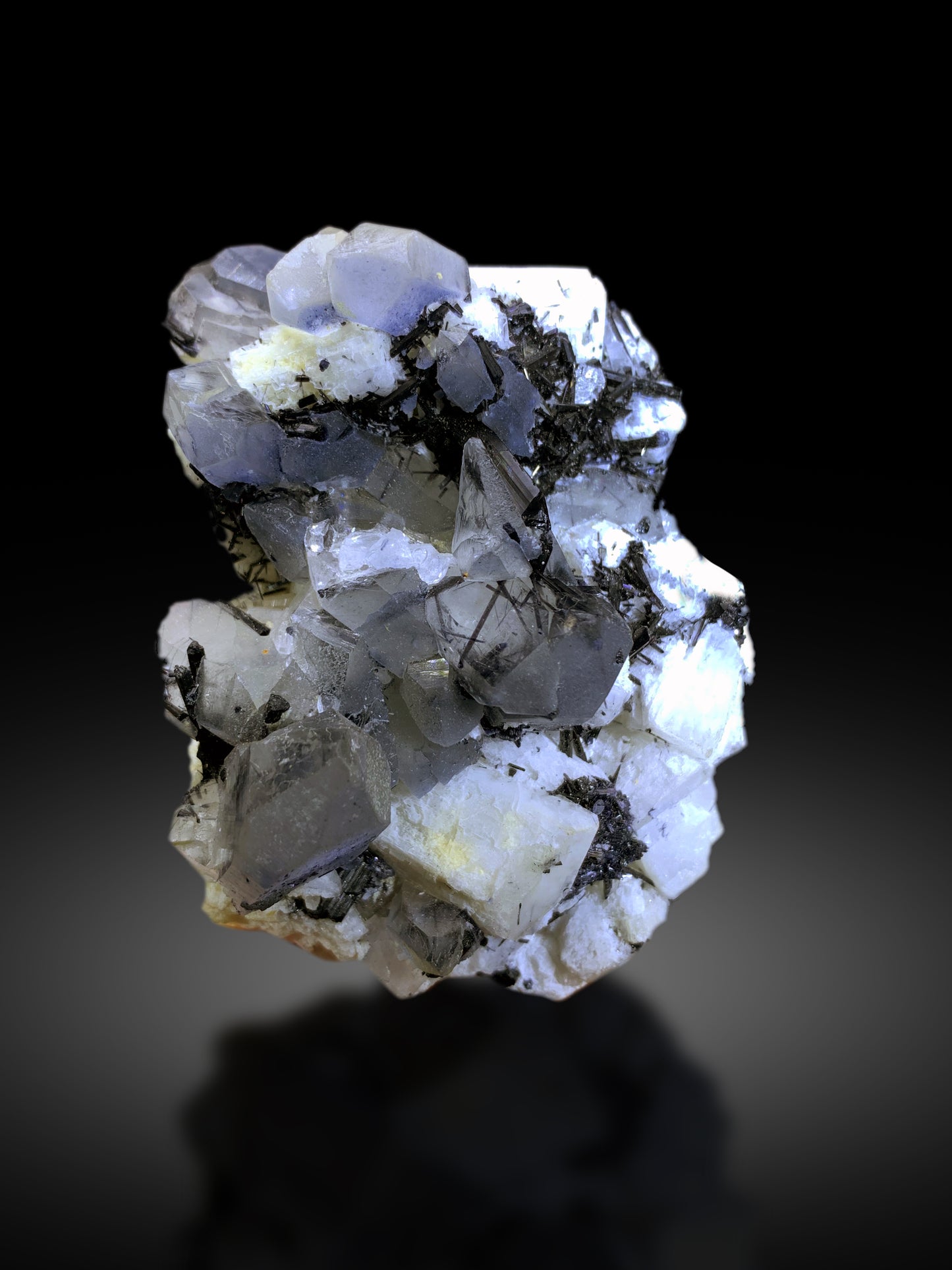 Indicolite Blue Quartz with Black Tourmalines on Feldspar from Skardu Pakistan - 229 gram