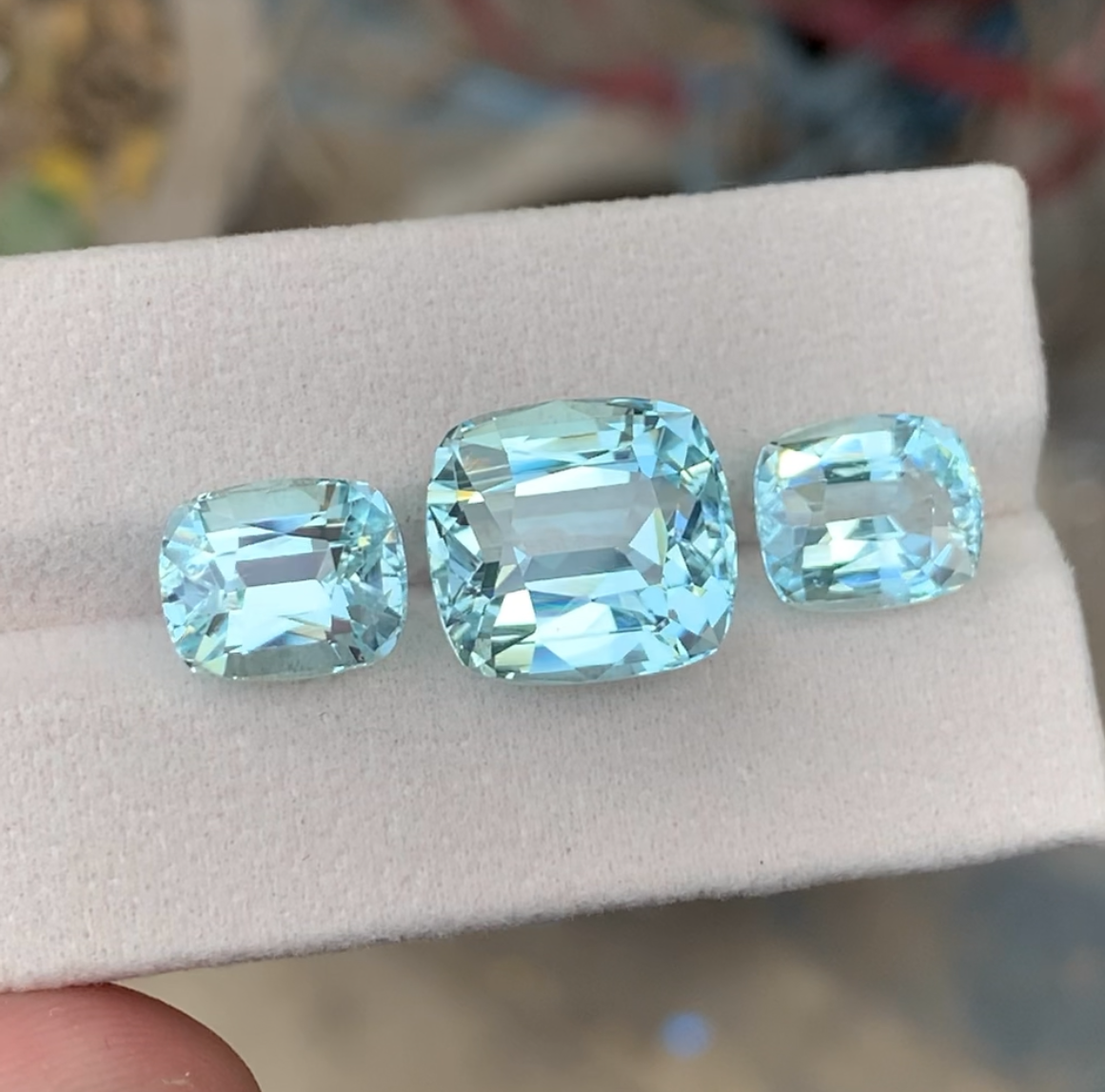 Cushion Cut Blue Aquamarine Set, Natural Aquamarine Gemstone - 22.30 carats