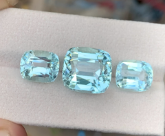 Cushion Cut Blue Aquamarine Set, Natural Aquamarine Gemstone - 22.30 carats