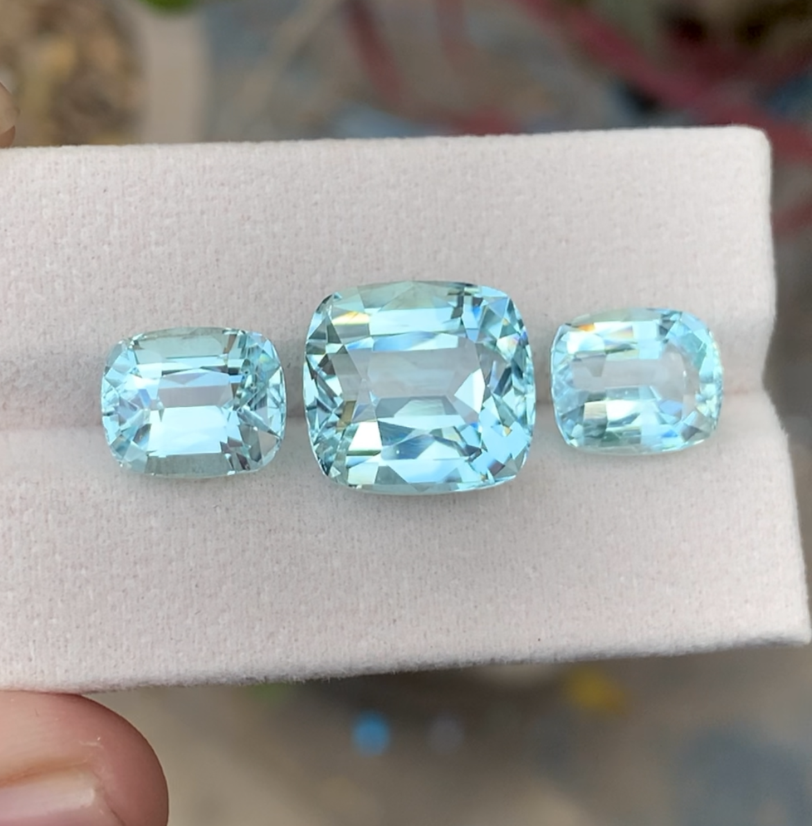 Cushion Cut Blue Aquamarine Set, Natural Aquamarine Gemstone - 22.30 carats