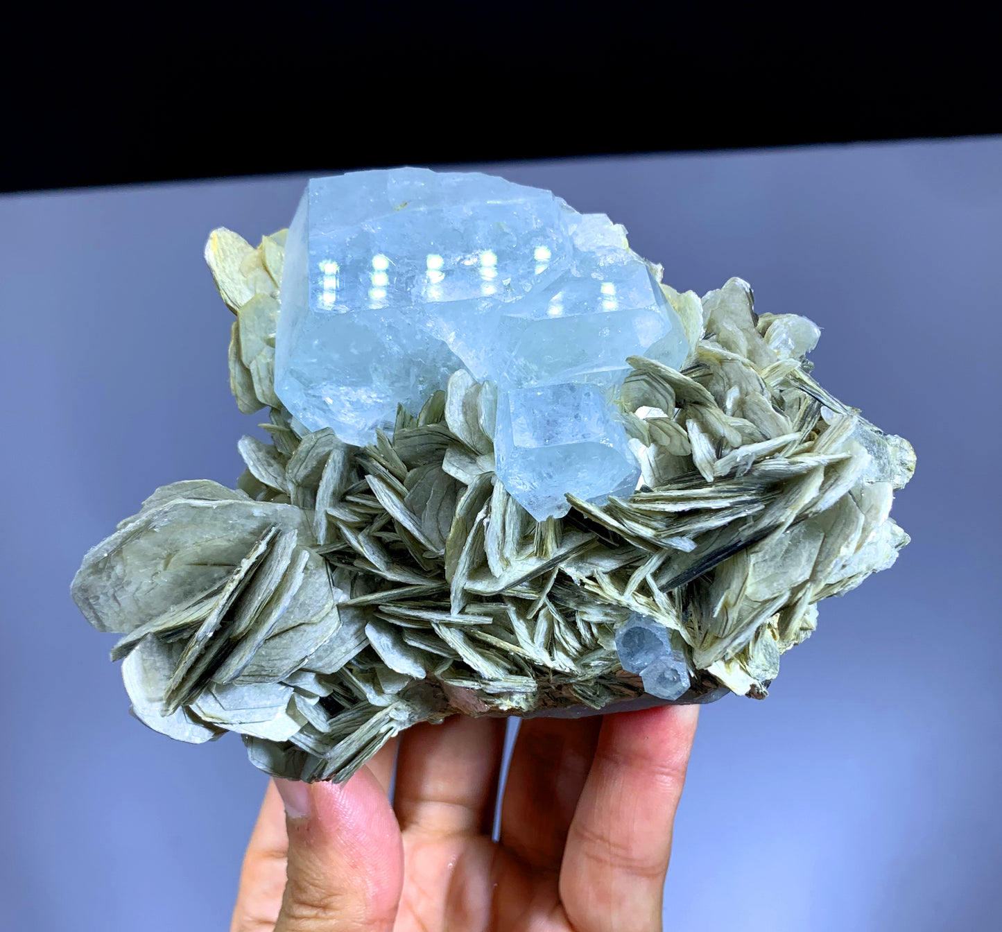 Sky Blue Aquamarine Crystals on Mica from Nagar valley District Skardu Pakistan - 508 gram