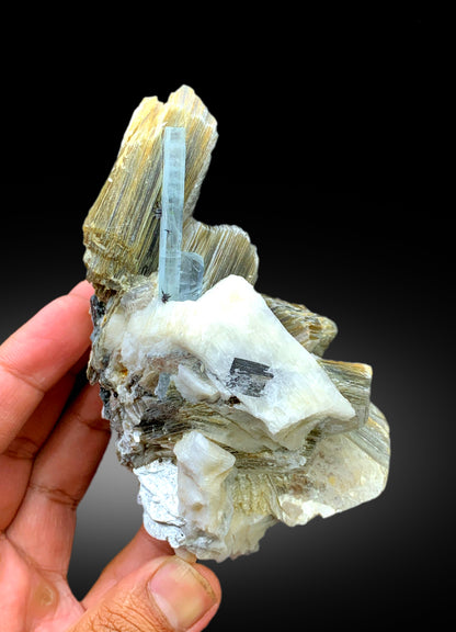 Natural Sky Blue Aquamarine Crystals with Muscovite Mica and Feldspar, Aquamarine Specimen, Shigar Aquamarine - 530 gram