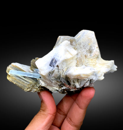 Natural Sky Blue Aquamarine Crystals with Muscovite Mica and Feldspar, Aquamarine Specimen, Shigar Aquamarine - 530 gram