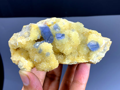 Blue Celestine Crystals on Yellow Calcite from Afghanistan - 279 gram
