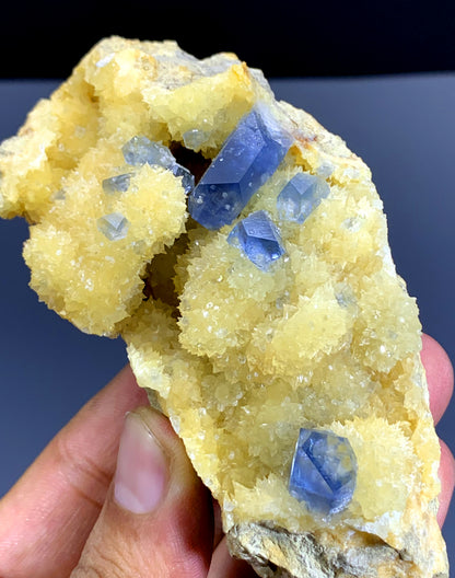 Blue Celestine Crystals on Yellow Calcite from Afghanistan - 279 gram