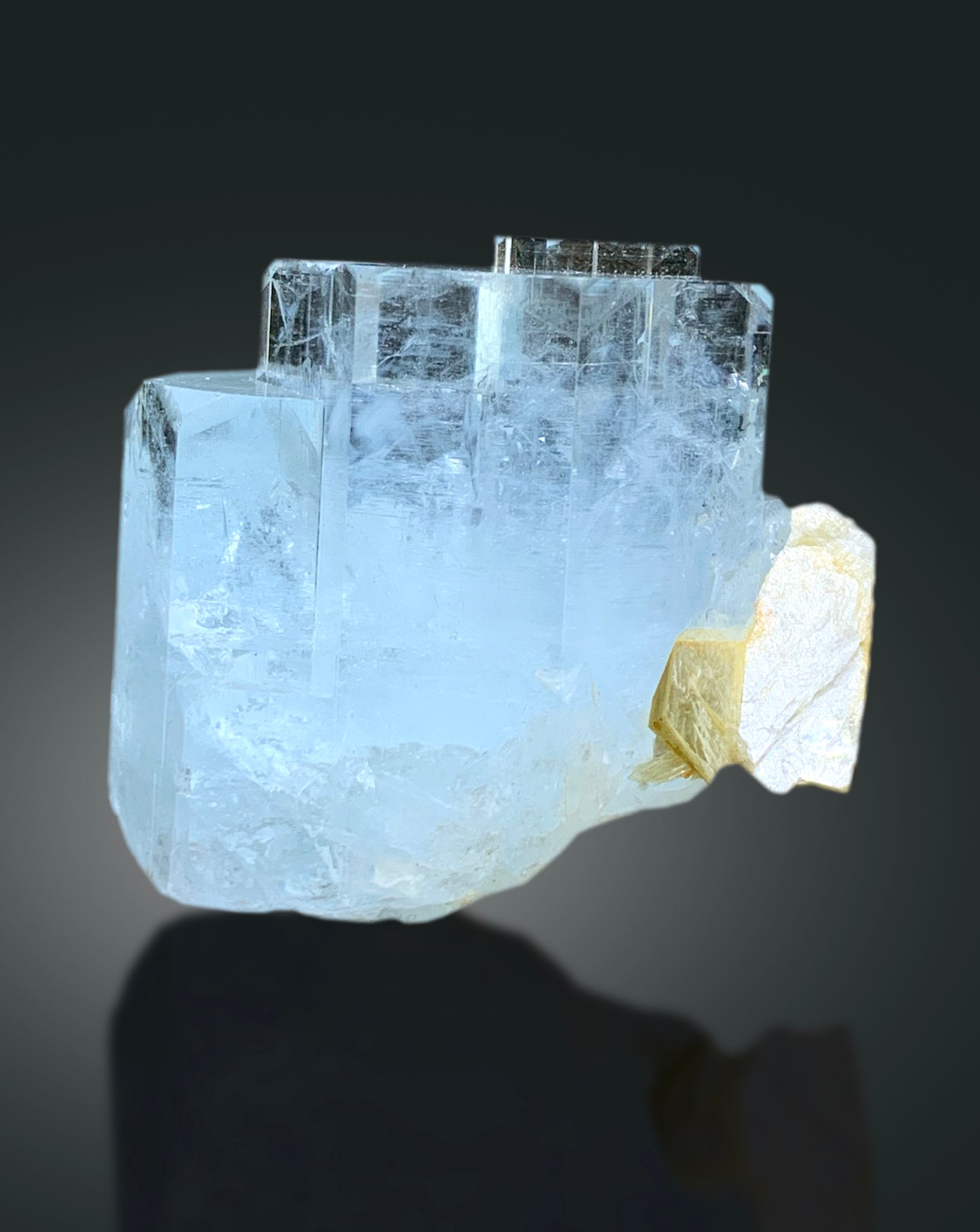 Step Wise Transparent Sky Blue Aquamarine Crystals with Mica, Aquamarine Specimen, Aquamarine from Nagar Mine Skardu Pakistan - 112 gram
