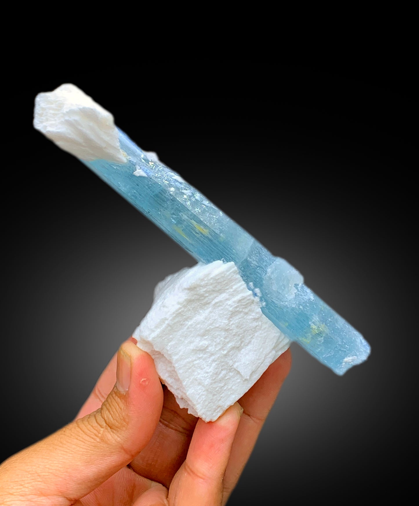 Natural Sky Blue Aquamarine Crystal with Schorl Black Tourmaline and Feldspar, Aquamarine Specimen, Aquamarine from Shigar Pakistan - 249 g