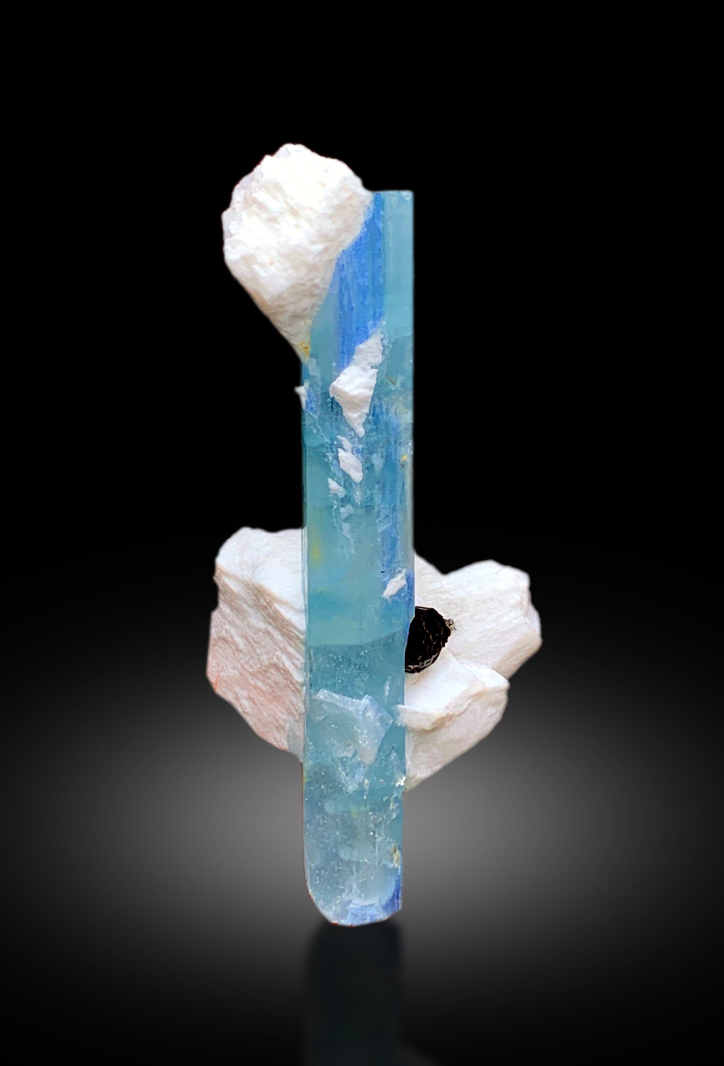 Natural Sky Blue Aquamarine Crystal with Schorl Black Tourmaline and Feldspar, Aquamarine Specimen, Aquamarine from Shigar Pakistan - 249 g
