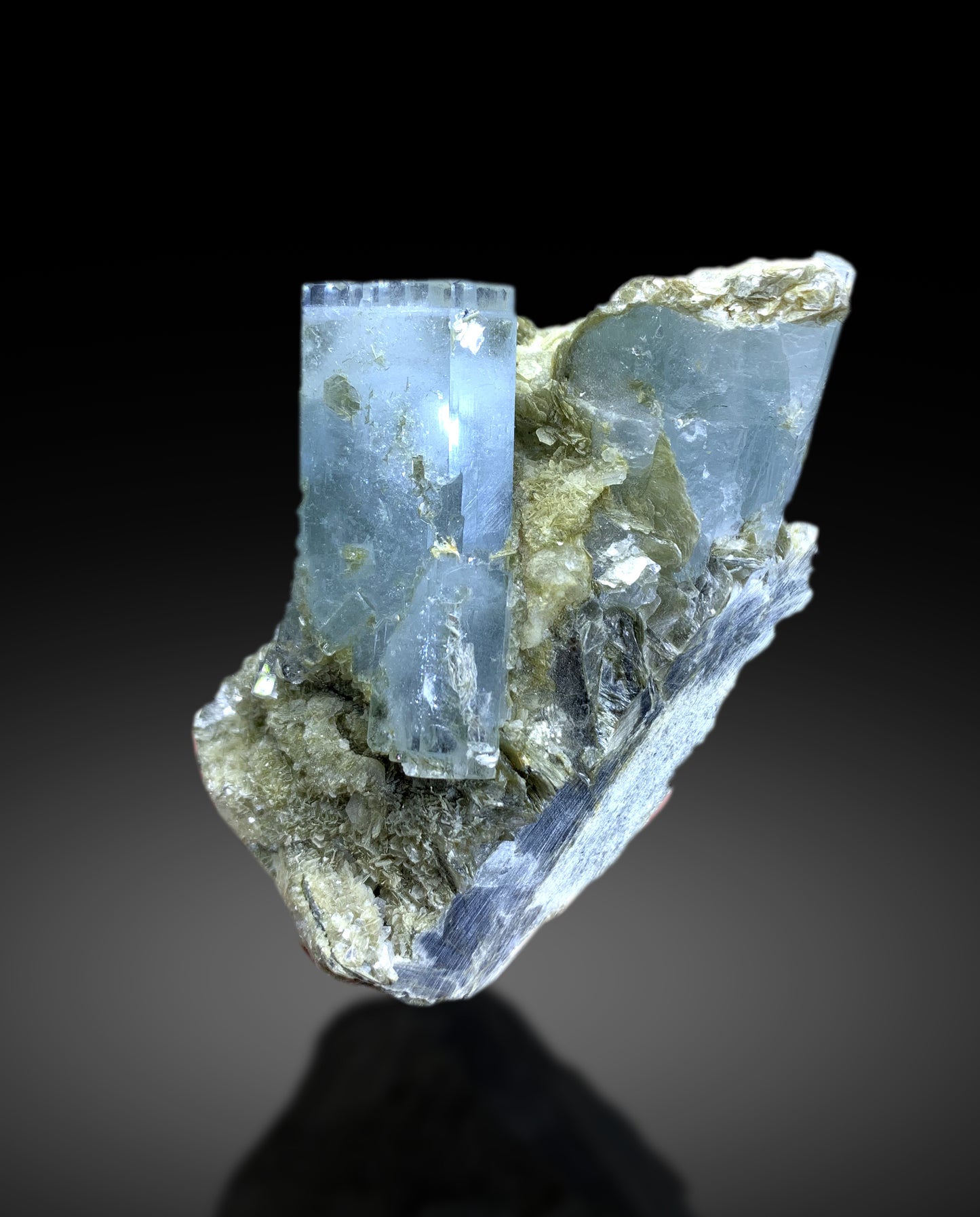 Blue Aquamarine Crystals on Muscovite from Pakistan - 202 gram