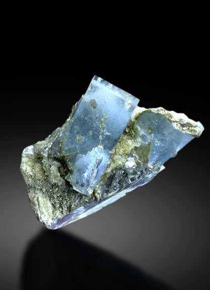 Blue Aquamarine Crystals on Muscovite from Pakistan - 202 gram