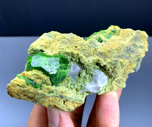 Lush Green Demantoid Garnet Crystals on Matrix - 119 gram