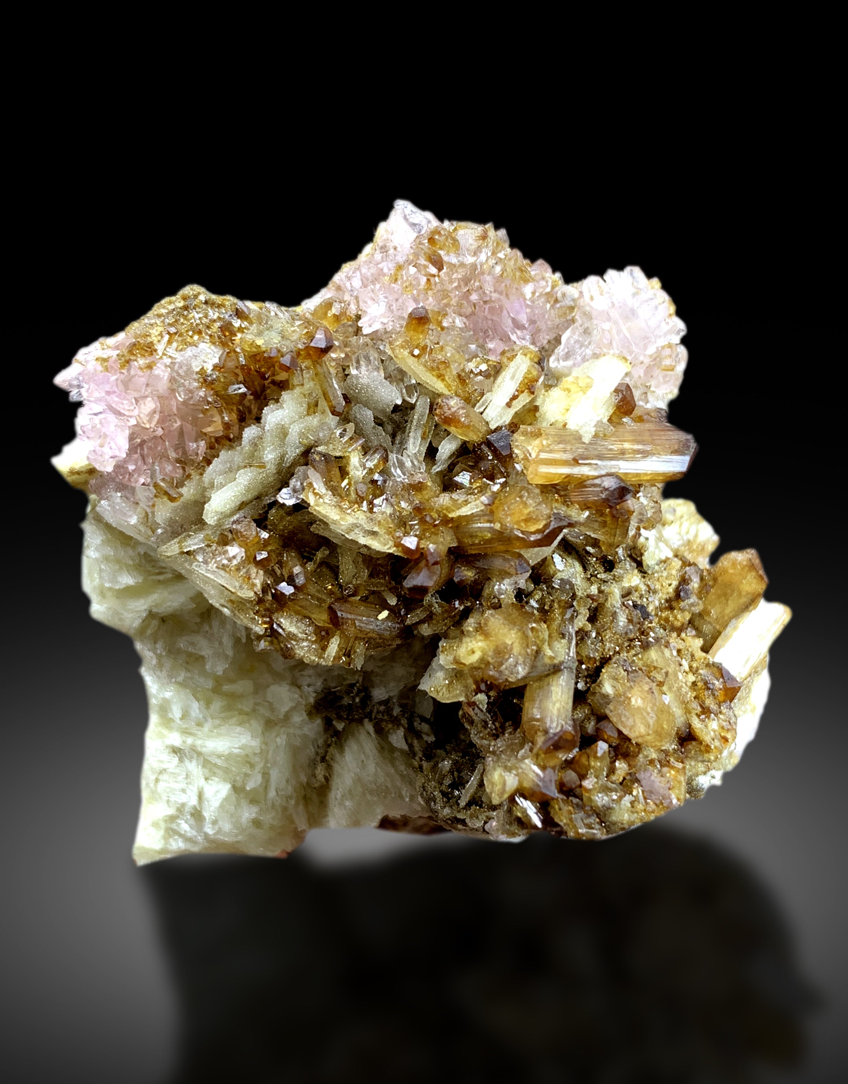 Pink Rose Quartz with Childrenite on Albite from Afghanistan - 85 gram