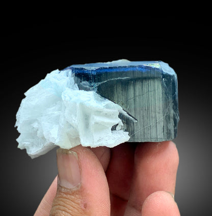 Natural Blue Cap Tourmaline Crystal with Cleavelandite Albite, Paprok Tourmaline, Raw Mineral, Tourmaline Specimen - 178 gram