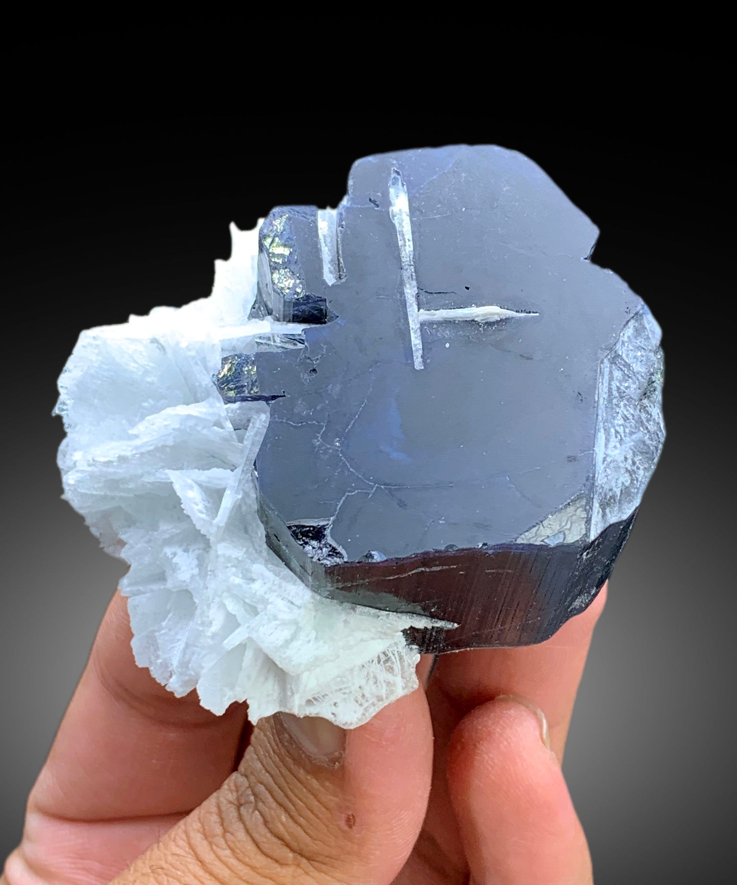 Natural Blue Cap Tourmaline Crystal with Cleavelandite Albite, Paprok Tourmaline, Raw Mineral, Tourmaline Specimen - 178 gram