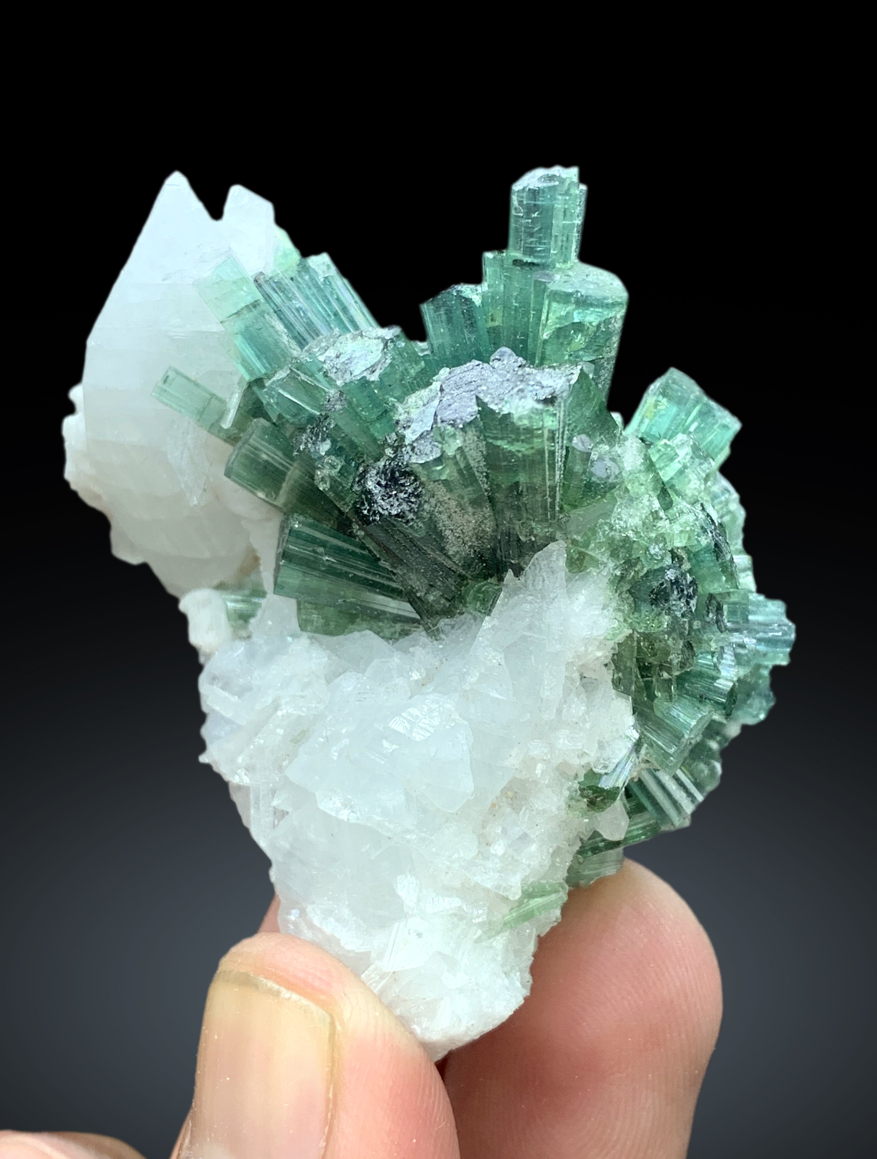 Bluish Green Tourmaline Cluster on Quartz from Afghanistan - 60 gram