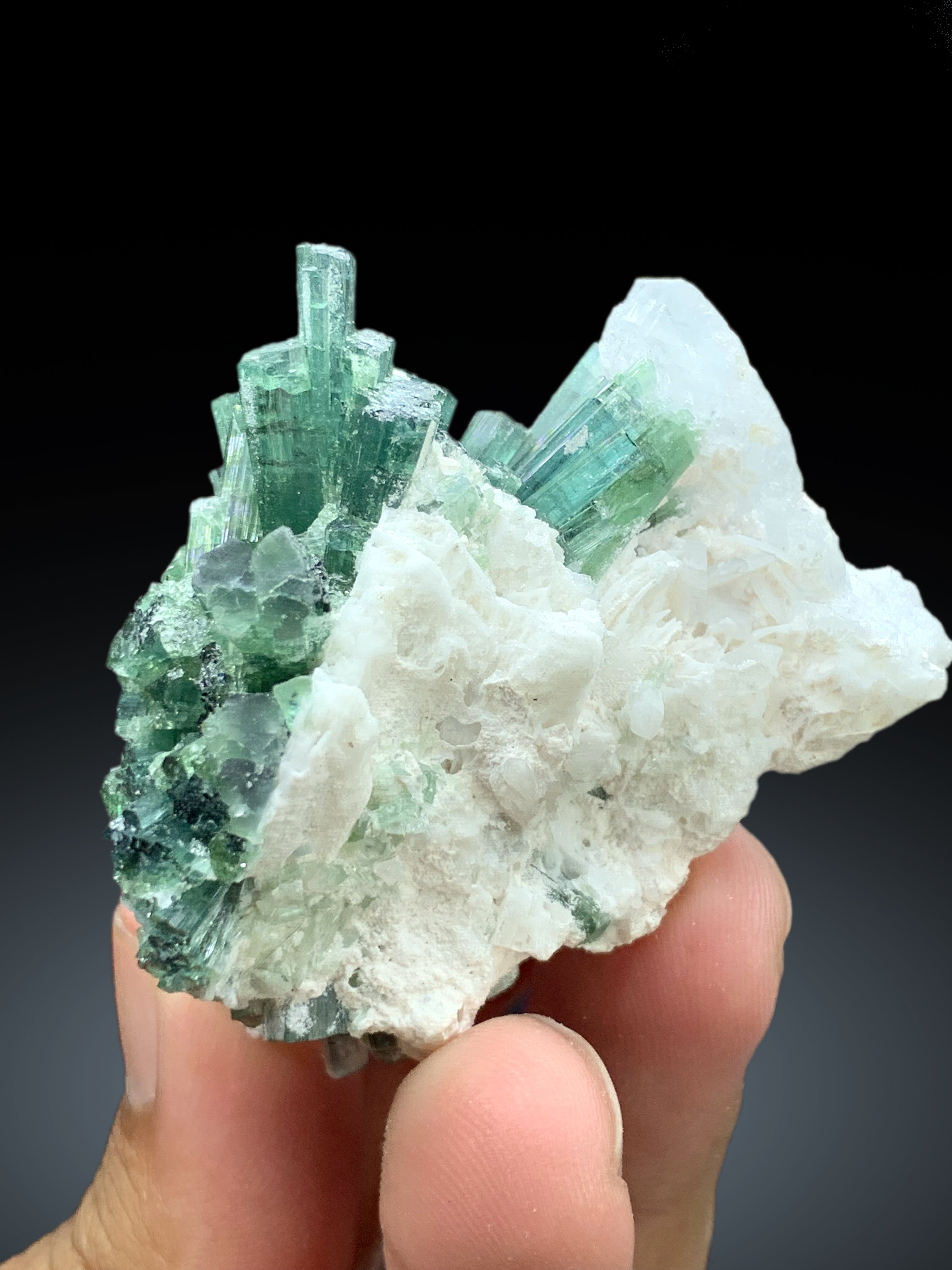 Bluish Green Tourmaline Cluster on Quartz from Afghanistan - 60 gram