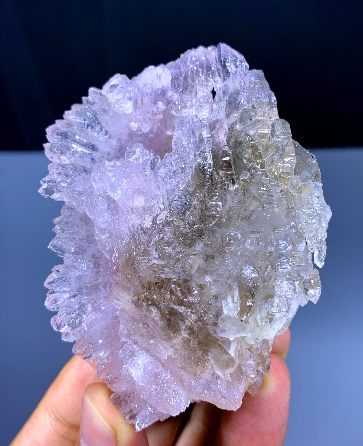 Crystallized Rose Quartz on Elestial Smoky Quartz from Paprok Afghanistan - 108 gram