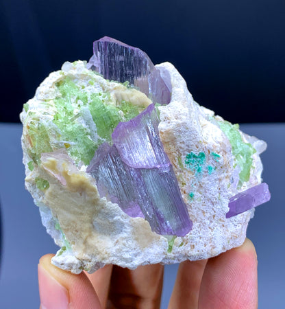 Pink Kunzite with Green Tourmalines on Albite from Afghanistan - 136 gram