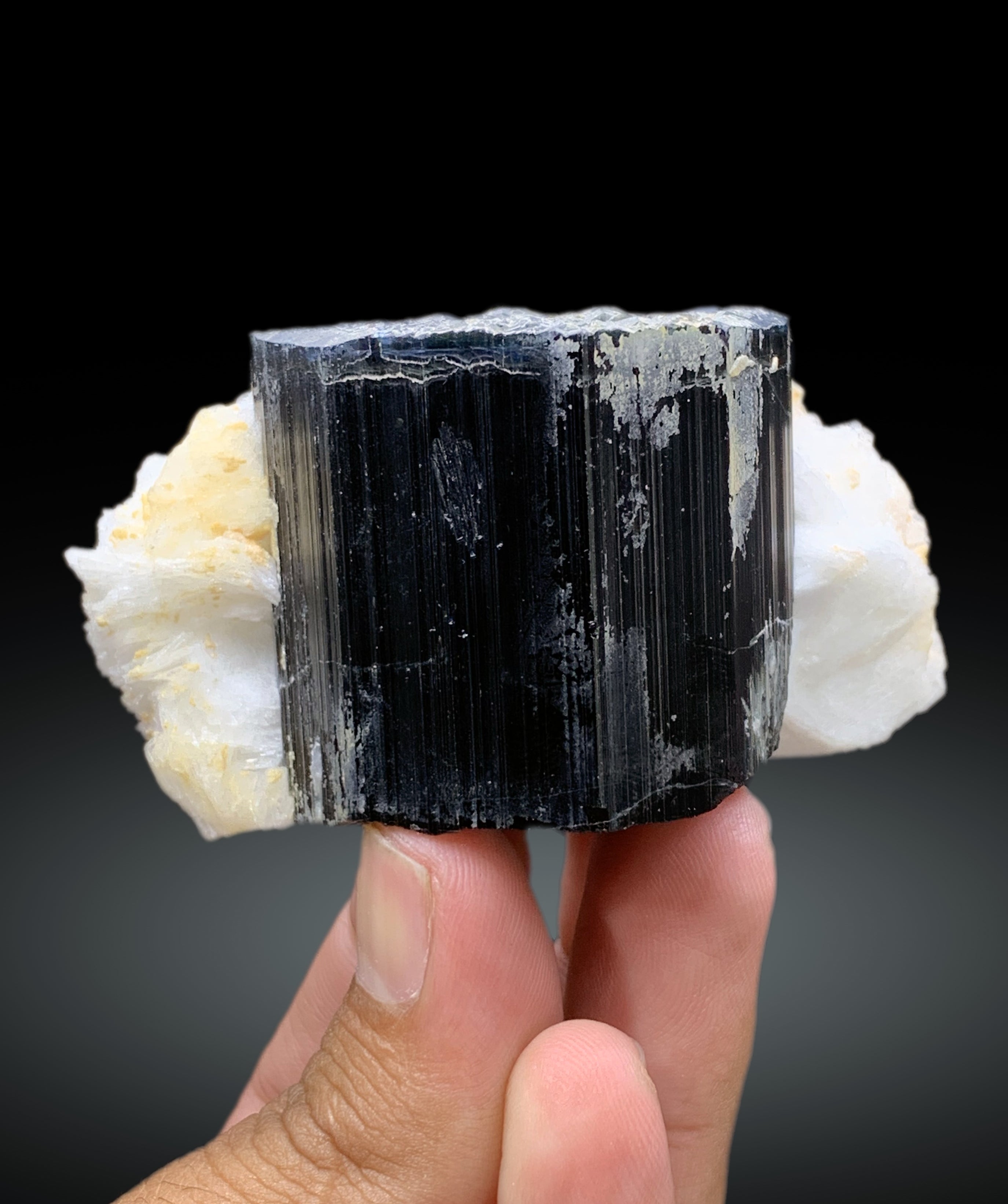 Natural Schorl Black Tourmaline with Cleavelandite Albite from Pakistan - 295 gram