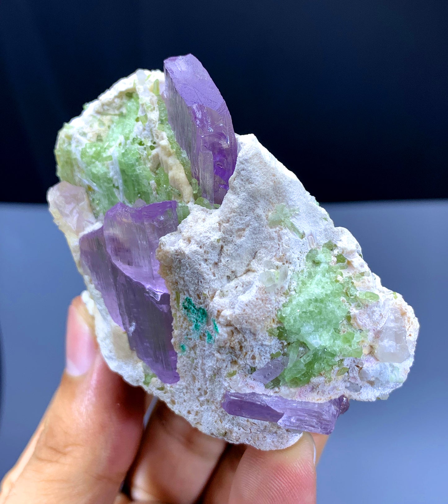 Pink Kunzite with Green Tourmalines on Albite from Afghanistan - 136 gram