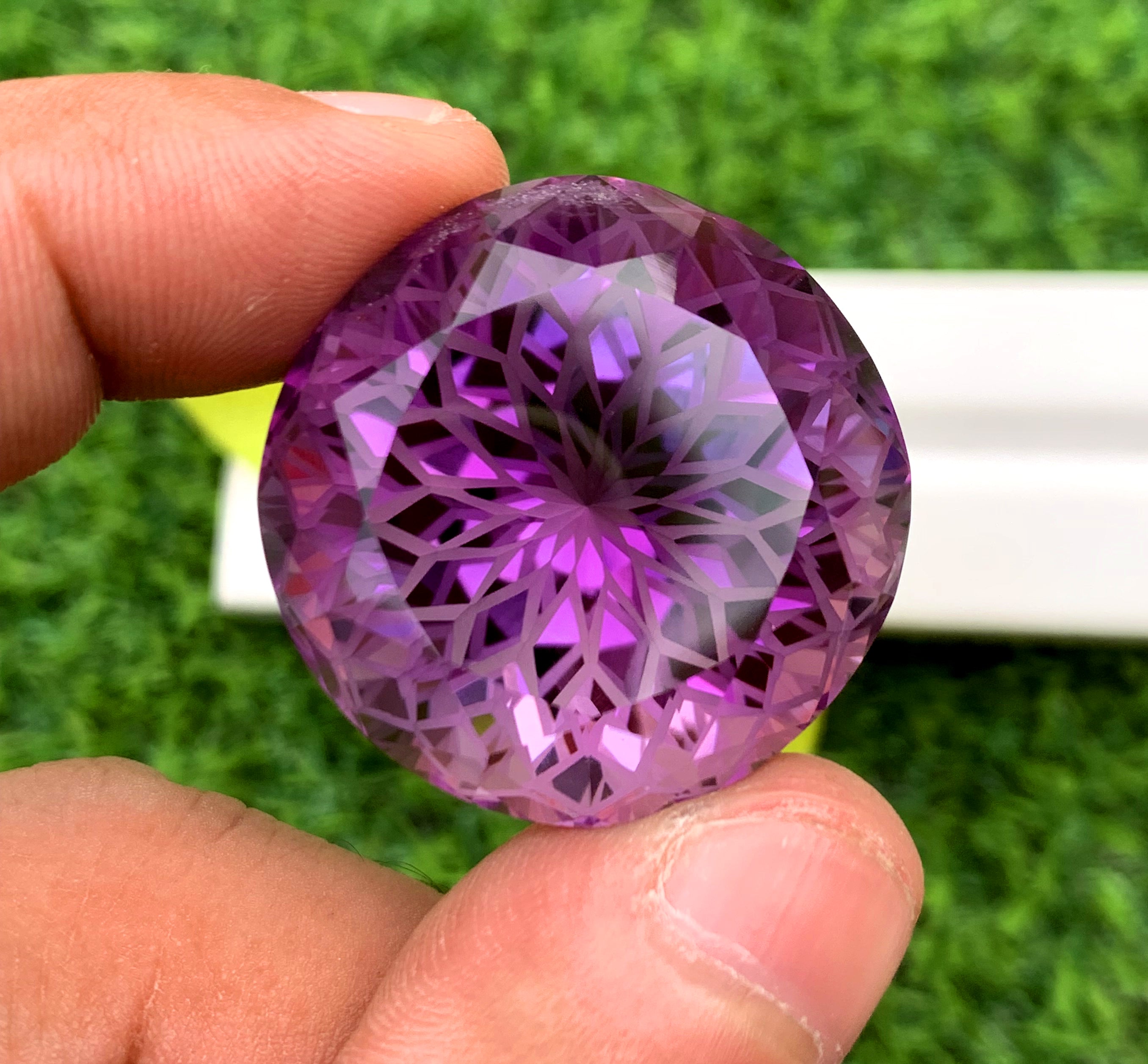 Round Precision Flower Cut Purple Color Amethyst Gemstone, Loose Gemstone, Amethyst Faceted Cut Stone - 94.10 CT