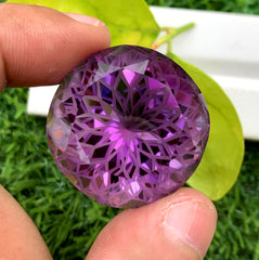 Round Precision Flower Cut Purple Color Amethyst Gemstone, Loose Gemstone, Amethyst Faceted Cut Stone - 94.10 CT