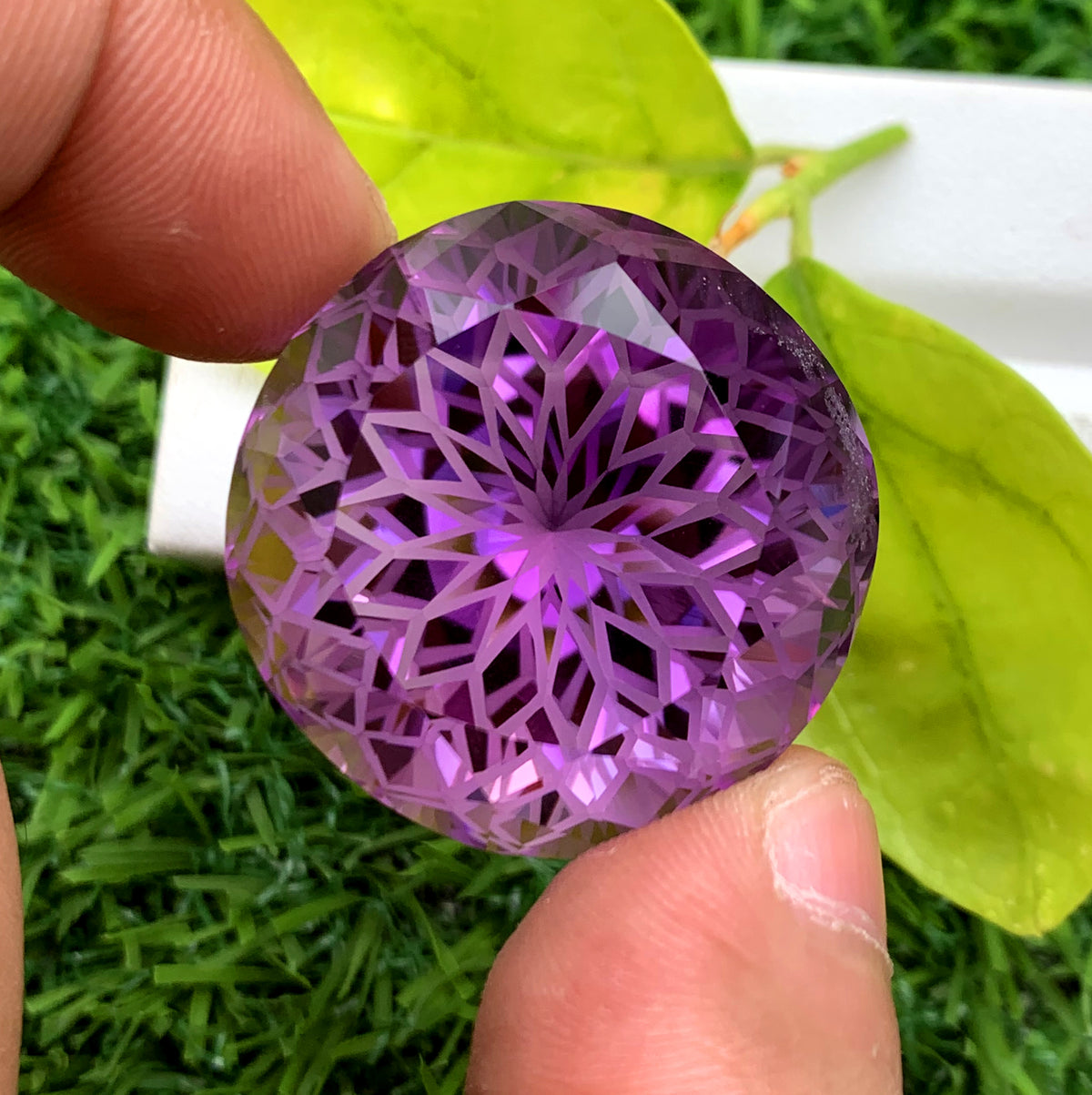 Round Precision Flower Cut Purple Color Amethyst Gemstone, Loose Gemstone, Amethyst Faceted Cut Stone - 94.10 CT