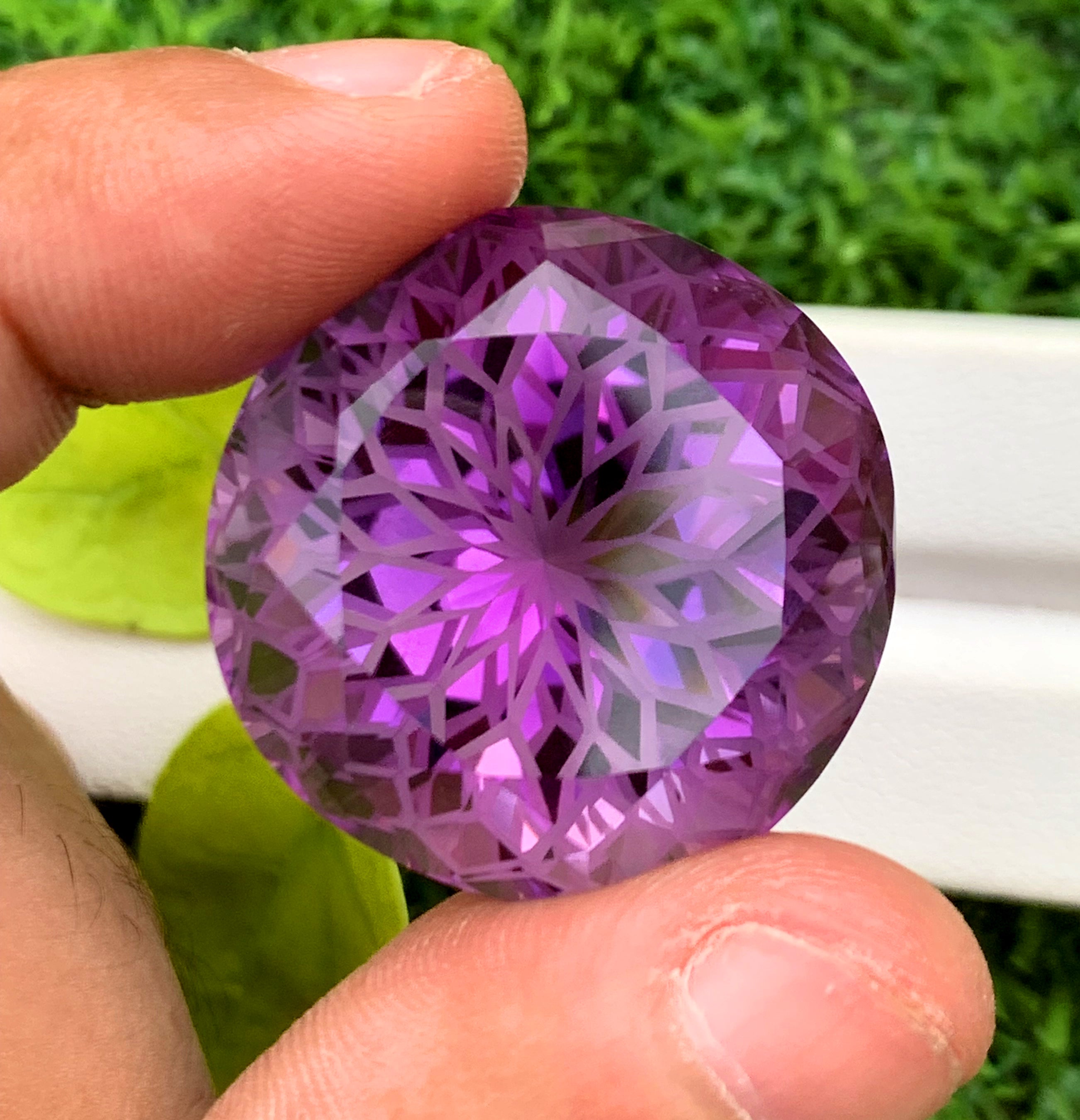 Round Precision Flower Cut Purple Color Amethyst Gemstone, Loose Gemstone, Amethyst Faceted Cut Stone - 94.10 CT