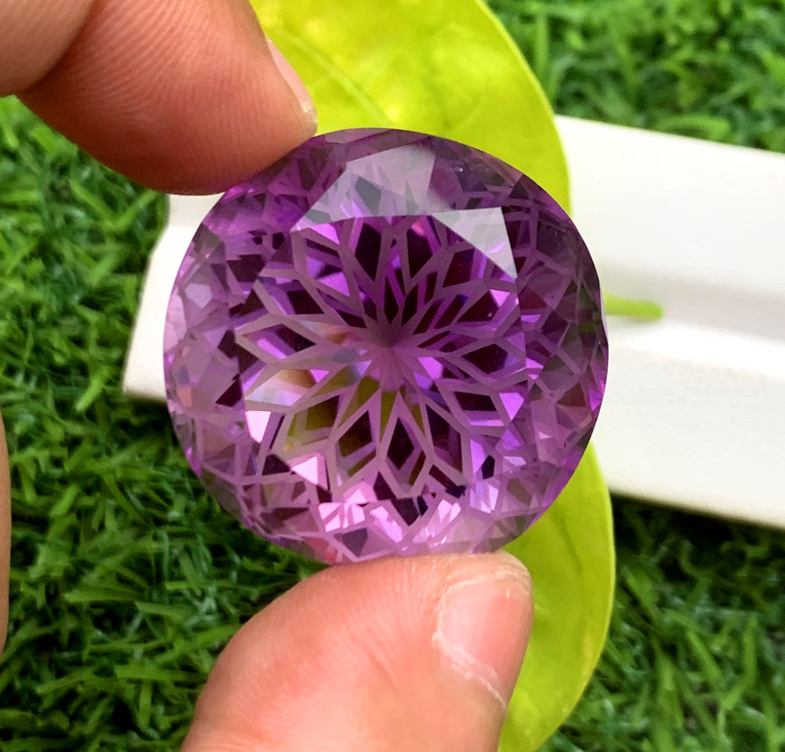 Round Precision Flower Cut Purple Color Amethyst Gemstone, Loose Gemstone, Amethyst Faceted Cut Stone - 94.10 CT