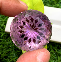 Round Precision Flower Cut Purple Color Amethyst Gemstone, Loose Gemstone, Amethyst Faceted Cut Stone - 93.85 CT