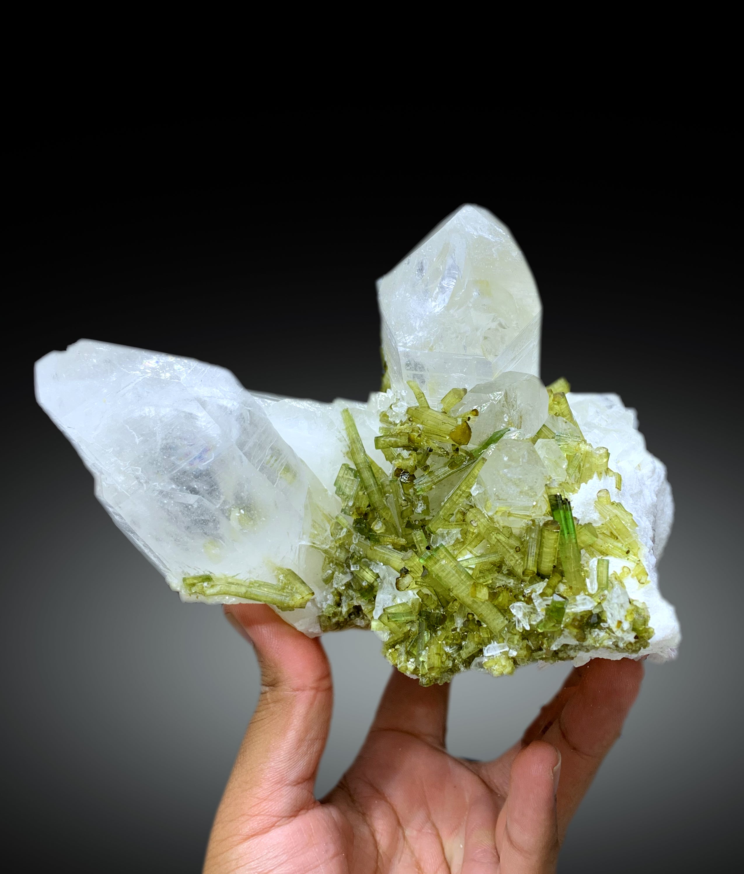 Green Tourmaline Crystals on Quartz from Pakistan, 2088 gram