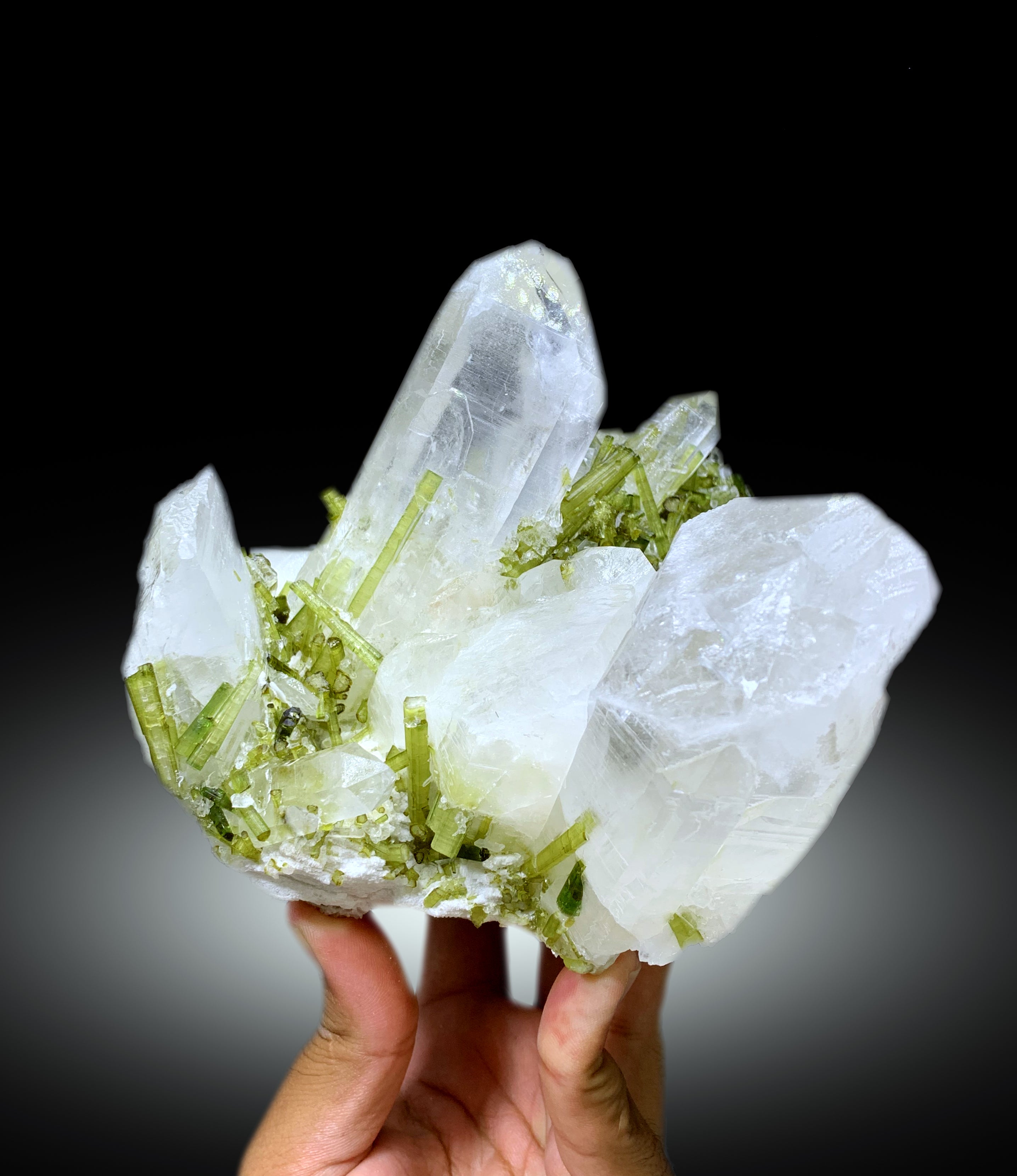 Green Tourmaline Crystals on Quartz from Pakistan, 2088 gram