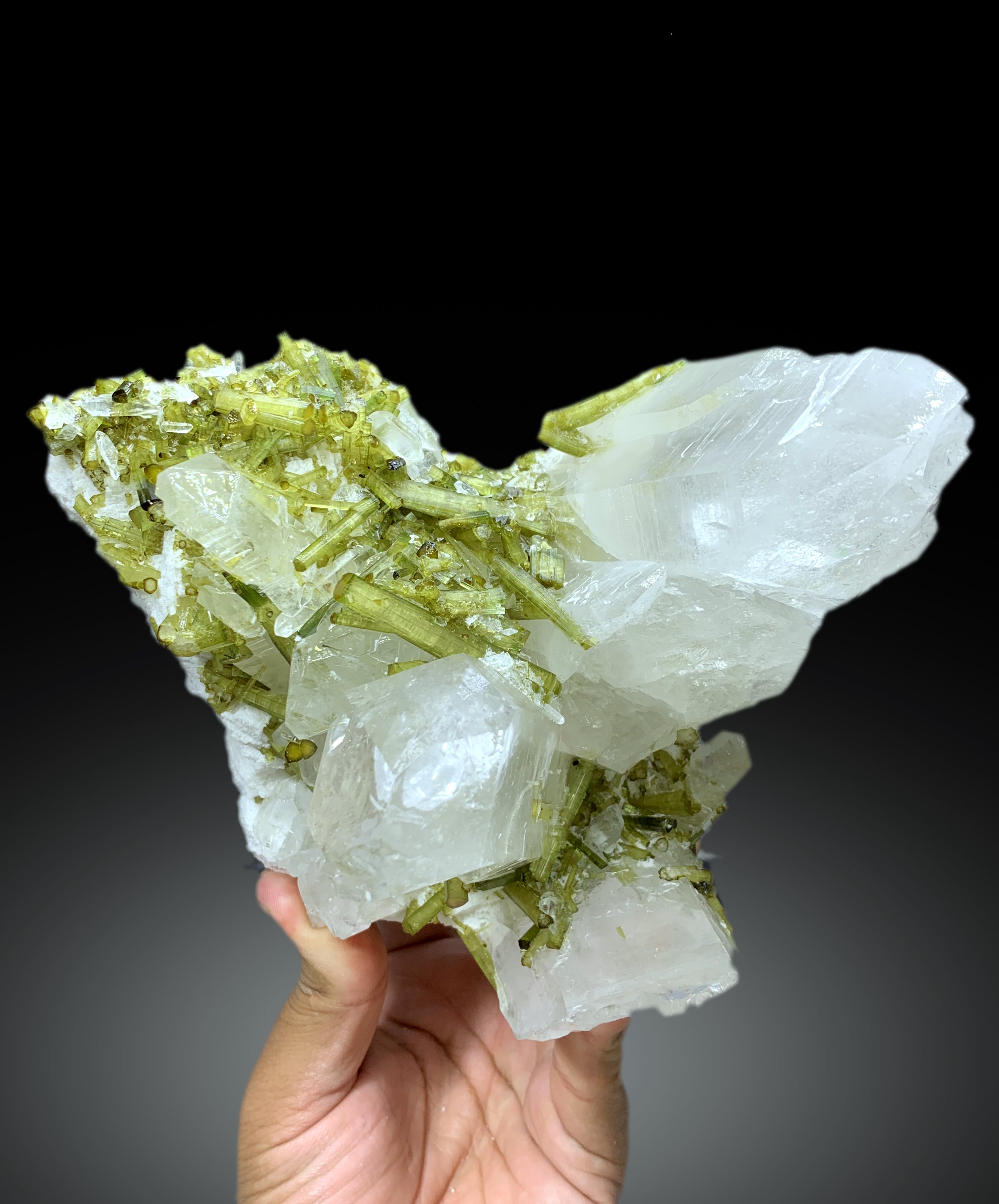 Green Tourmaline Crystals on Quartz from Pakistan, 2088 gram