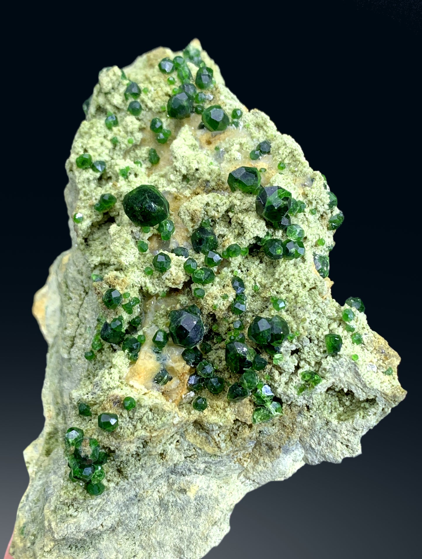 Lush Green Demantoid Garnet Cluster on Matrix - 145 gram
