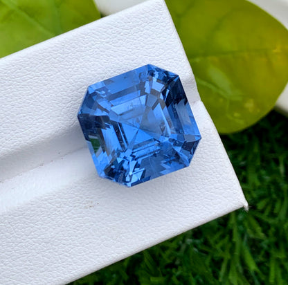 Asscher Cut Deep Blue Santa Maria Color Aquamarine Gemstone, Loose Gemstone, Aquamarine Faceted Cut Stone - 20.44 carat