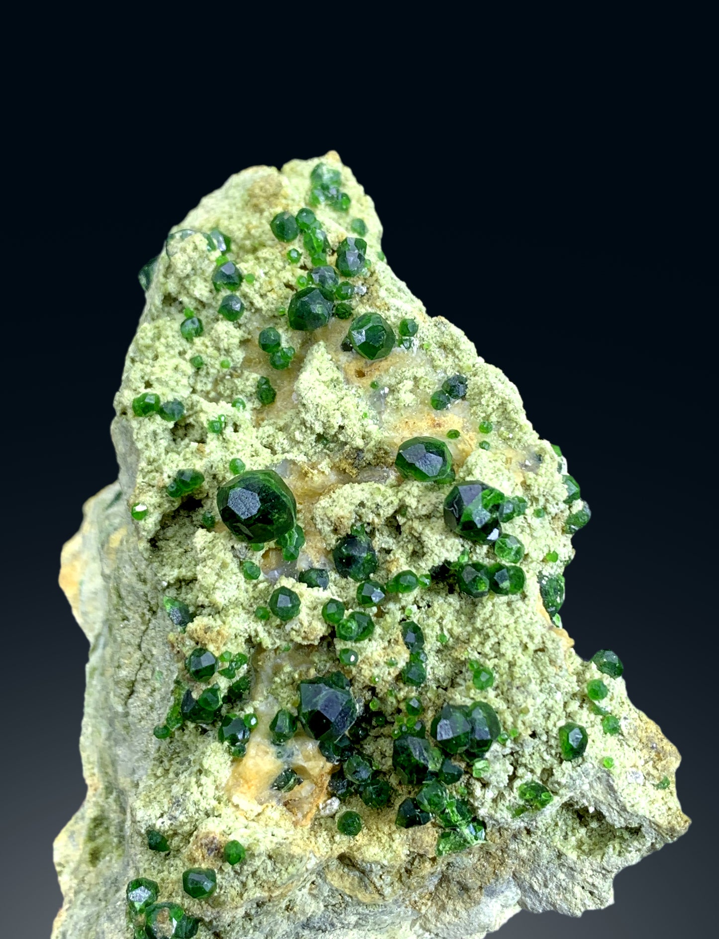 Lush Green Demantoid Garnet Cluster on Matrix - 145 gram